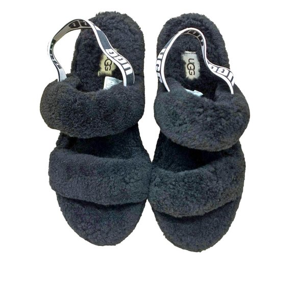 UGG 1107953 Oh Yeah‎ Black Sheepskin Slingback Slide Sandals - Picture 9 of 12